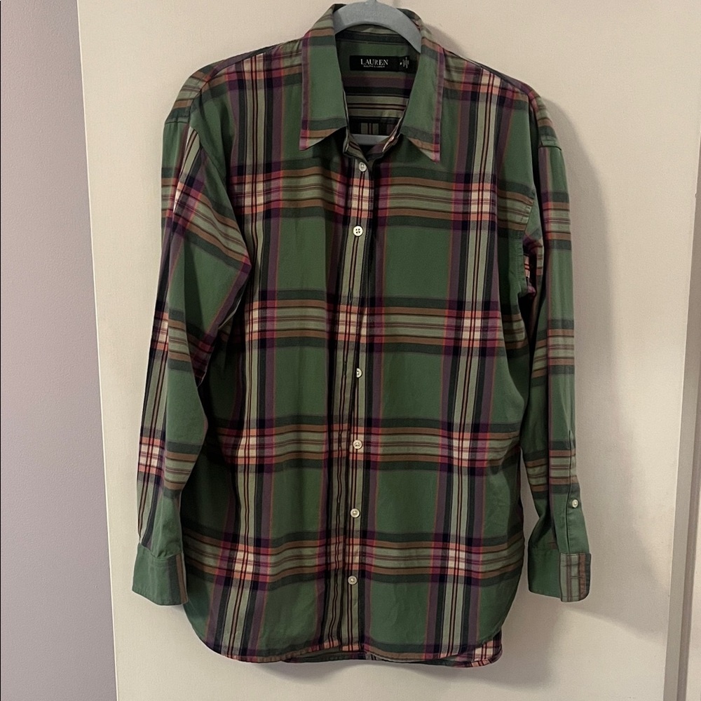 Black Label Ralph Lauren Green Plaid Cotton Button Down Shirt-Gently Used